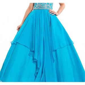 NEW RACHEL ALLAN chiffon beaded pageant ball gown in turquoise